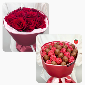 Букет Комбо-набор клубника и цветы "Любовь на максимум"