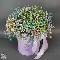 Букет Радуга красок в сиреневом боксе