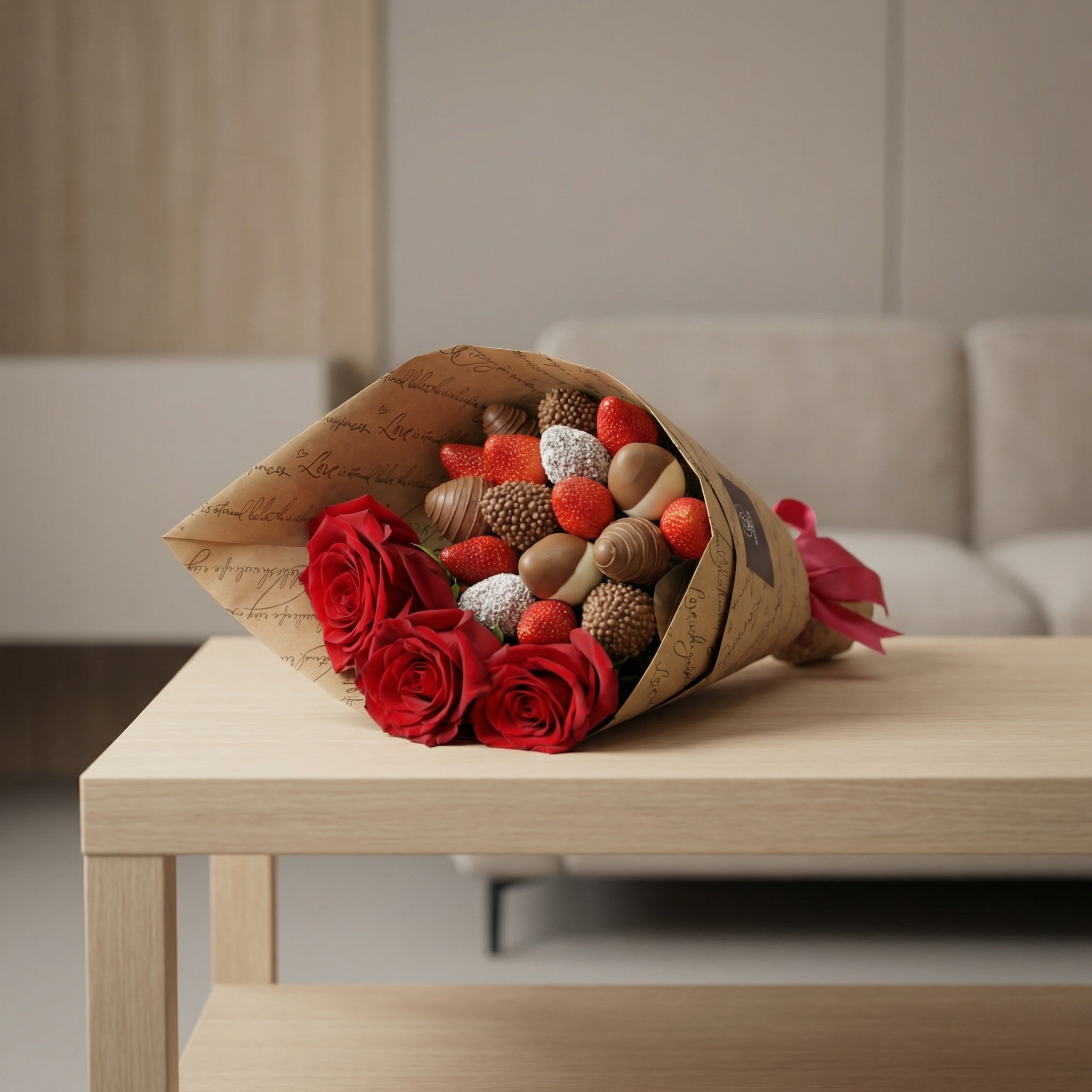 Букет Клубничный букет с розами