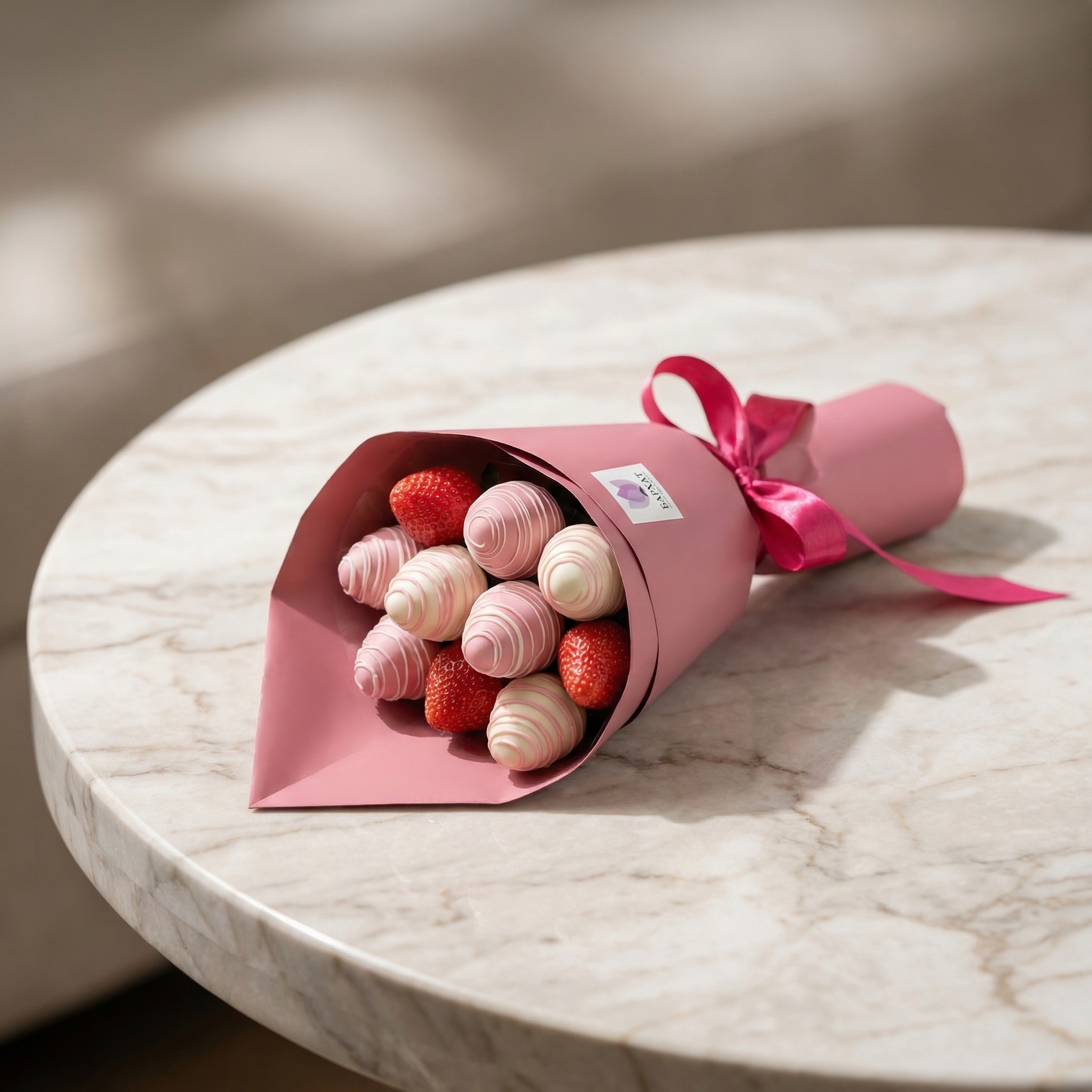 Букет Клубничный букет в бордовой упаковке